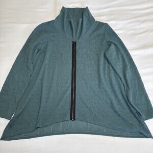 Chalet Cowl Neck Lagenlook Tunic Top Womens XL Green Zip Detail Long Sleeve EUC